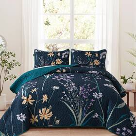 Nd06ac080728k3u-g Dobuyly Floral Quilt Set King Size Dark Green Botanical Bedspread Coverlet 3 Pieces