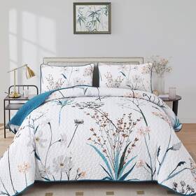 Nd06ac080872af-g Dobuyly Teal Quilt Queen Size Floral Botanical Bedding Set 3 Pieces Soft