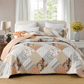 Nd06ac090498af-g Dobuyly Quilt Queen Size Set Beige And Brown Floral Plaid Patchwork Bedspread Reversi