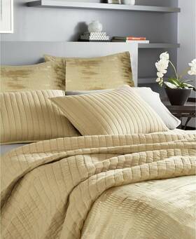 Donna Karan 800298644586 Casual Luxe Vapor 3p Full Queen Quilt Shams Set Gold Nip