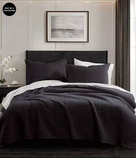 Donna Karan 800298789034 Soft Velvet Hand Stitched King Quilt Black Nwt