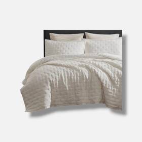 108l Donna Karan 800298797244 Ivory Meditate Linen Silk Quilt King Size X 98in