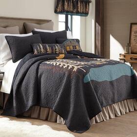 61206 Donna Sharp Moonlit Cabin Cotton Charcoal Grey Queen Quilt