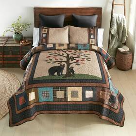 63992 Donna Sharp Tree Of Love Bear Family Country Cabin Cotton Queen 3 Pc Quilt Set