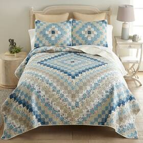 68062 Donna Sharp Blue Diamond Patchwork Country Cottage Queen 3 Pc Quilted Bed Set