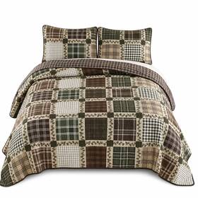 70611 Donna Sharp Pine Patch Quilt Set Queen 92x90 2 Shams Lodge Bedding Brown And Green