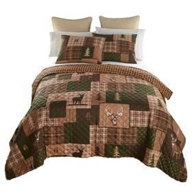 Donna Sharp 754069200245 Twin Bedding Set - 2 Piece Green Forest Lodge Quilt With And
