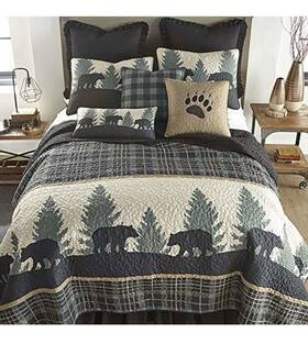 Donna Sharp 754069334278 King Quilt - Bear Walk Plaid Lodge With Pattern New