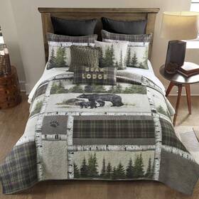 Donna Sharp 754069334575 King Bedding Set - 3 Piece Bear Panels Lodge Quilt With K Inch