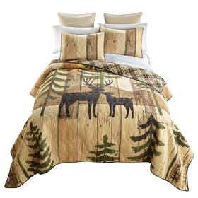Donna Sharp 754069601462 Full/queen Bedding Set - 3 Piece Painted Deer Lodge Quilt With Full/que
