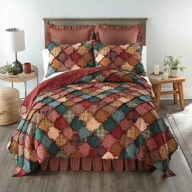 Dsl-q-217 Donna Sharp Campfire Rustic Country Cotton Twin 2 Pc Rag Quilt Set