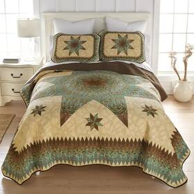 Dsl-q-5014 Donna Sharp Sea Breeze Star Patchwork Country Cottage Queen 3 Pc Quilt Set