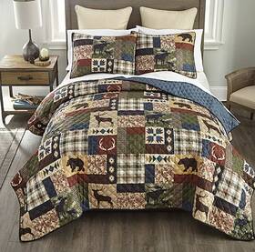 Q-fi-25q2-2083 Donna Sharp Rustica Woodland Wildlife Lightweight Year Round Twin 2 Pc Quilt Set