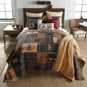 Y20006 Donna Sharp Quilt Set Full/queen 3-piece Reversible Microfiber Black Brown Green
