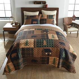 Y20007 Donna Sharp Your Lifestyle By Brown Bear Cabin Quilted Bedding 3-piece Set. Nib