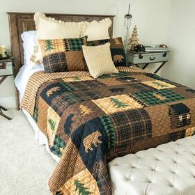 Y2000g Donna Sharp Brown Bear Cabin Rustic Lodge 3-pc King Quilt Set And Pillow