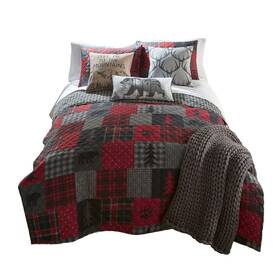 Y20014 Donna Sharp Twin Bedding Set - 2 Piece Red Forest Lodge Quilt With And O