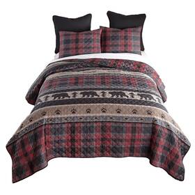 Y20187 Donna Sharp King Bedding Set - 3 Piece Canoe Trip Lodge Quilt With And K