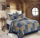 Dq602 Virsh Bella Collection Virah Blue Blocks Patchwork Quilt Set Full