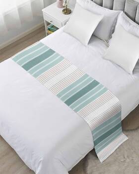 Dreamycor 445048970961 Bed Runner Teal Green Vertical Stripes Bedding Scarves Soft Decorative Flag