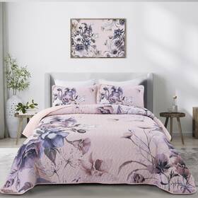 Dr14ac080485k3u-n Drucon Floral Quilt Set King 3 Pieces Pink Coverlet Soft Microfiber