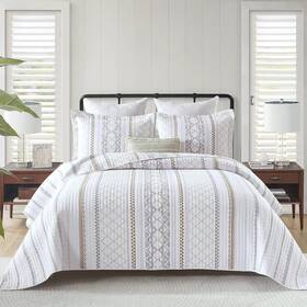 Duohong 744110829495 Quilt King Size 100% Cotton Bedding Set Reversible Boho Striped Bedspreads