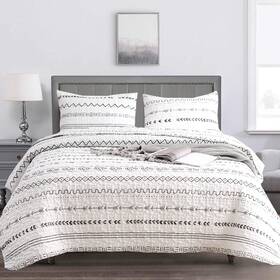 Durlengen 974150733443 White Quilt Set Queen Size 3pcs Bohemian Design With And Black Geometric