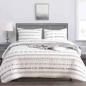 Durlengen 974150733535 White Quilt Set King Size 3pcs Bohemian Design With And Black Geometric P
