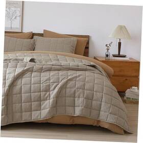 2-beige E Softexly 313044564538 Waffle Quilt Set Size Lightweight Breathable Bedspread Coverlet King