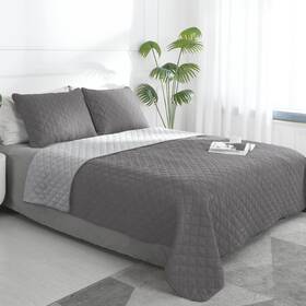 Easy-going 445053834890 Full Queen Reversible Quilt Set Gray Light Lightweight Microfiber With Sham
