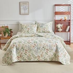 Eaqu083-q Eavd Vintage Botanical Floral Quilt Set Queen Bedding Boho Coverlet With