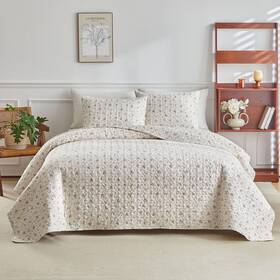 Eaqu086-k Eavd Vintage Garden Pink Floral Quilt Set King Size Soft Cotton Chic Shabby S