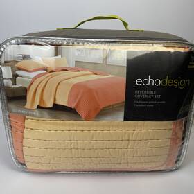 Echo 675716595371 Reversible Quilted Coverlet Set With Shams Full Queen Coral Tangerine New