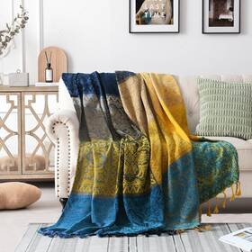 Edcooy 791715775764 Bohemian Throw Blanket For Couch Colorful Chenille Tassels Boho Wov