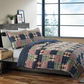 Eddie Bauer 313106635619 Madrona 3-piece Blue Plaid Cotton Full/queen Quilt Set