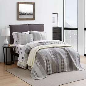 Eddie Bauer 445034870848 Quilt Set Plaid Cotton 3-pc Reversible Design Bedding Gray King Size