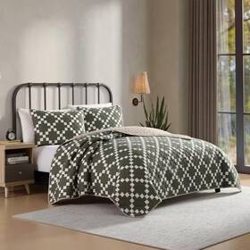 Eddie Bauer 726084585126 Diamond Floral 3-piece Green Multi Cotton Full/queen Quilt Set