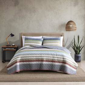 Eddie Bauer 726084902237 Salmon Ladder 3-piece Multicolored Striped Cotton Full/queen Quilt Set