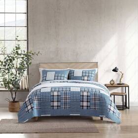91266579 Eddie Bauer King Hawthorne 100% Cotton Quilt Set Blue Includes 2 Shams