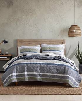 Ushsa91218996 Eddie Bauer Ladder Stripe 3-pc. Queen Quilt Set Beige/navy