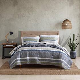 Ushsa91218997 Eddie Bauer Quilt/coverlet King 3pc Polyester Striped Beige Cotton Machine Wash