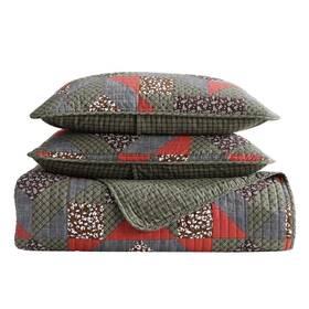 Ushsa91301802 Eddie Bauer Block Patchwork 3-piece Green/brown Cotton Full/queen Quilt Set
