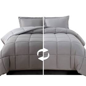 79ec-3pc-comf-q-gray Elegant Comfort 79ec-3pc-comf-q-gray/silver 3-piece Reversible Comforter Set All Season Cozy Soft Down