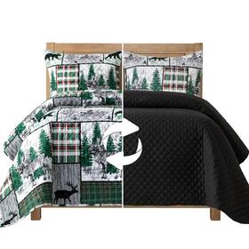 B0d54y4ds4 Elegant Comfort 3-piece Holiday Quilted Reversible Plaid Patchwork Bedspread