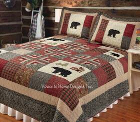 Elegant Decor 637173729096 Cal King Xxl Aspen Heights Cabin 1pc Quilt Black Bear Red Plaid Ivory Lodge