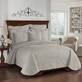13989b Ellery Homestyles King Charles Modern Farmhouse Floral Matelasse 100% Full/queen Grey Coverlet