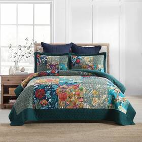 Enasal 791137563925 Cotton Bedspread Quilt Sets King Size 96by108inch Turquoise Patchwork Floral