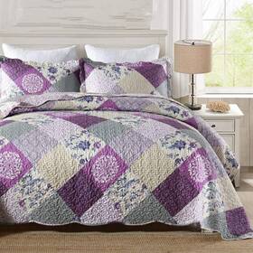 Enjohos 445025145177 Purple Queen Quilt - Bedspreads Size Reversible Patchwork Floral