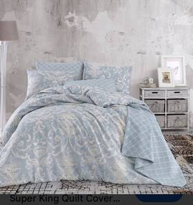 En-029611 Enlora Home Double Size Blue Damask Pique Bedspread Set With Sheet And Pillowcases 200x235cm