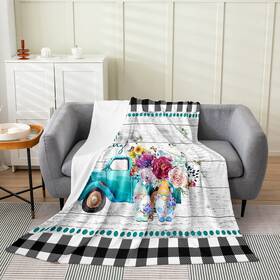 Ghs4329xxy-mtflr Erosebridal Twin Truck Floral Throw Blanket Size Turquoise Cars Flowers Flannel S